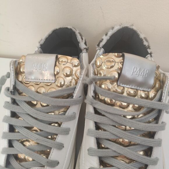 P448 John Sneaker Pearl + Gold Bubble Leopard Back Size EUR 37 (US-6.5/7) - Picture 9 of 13